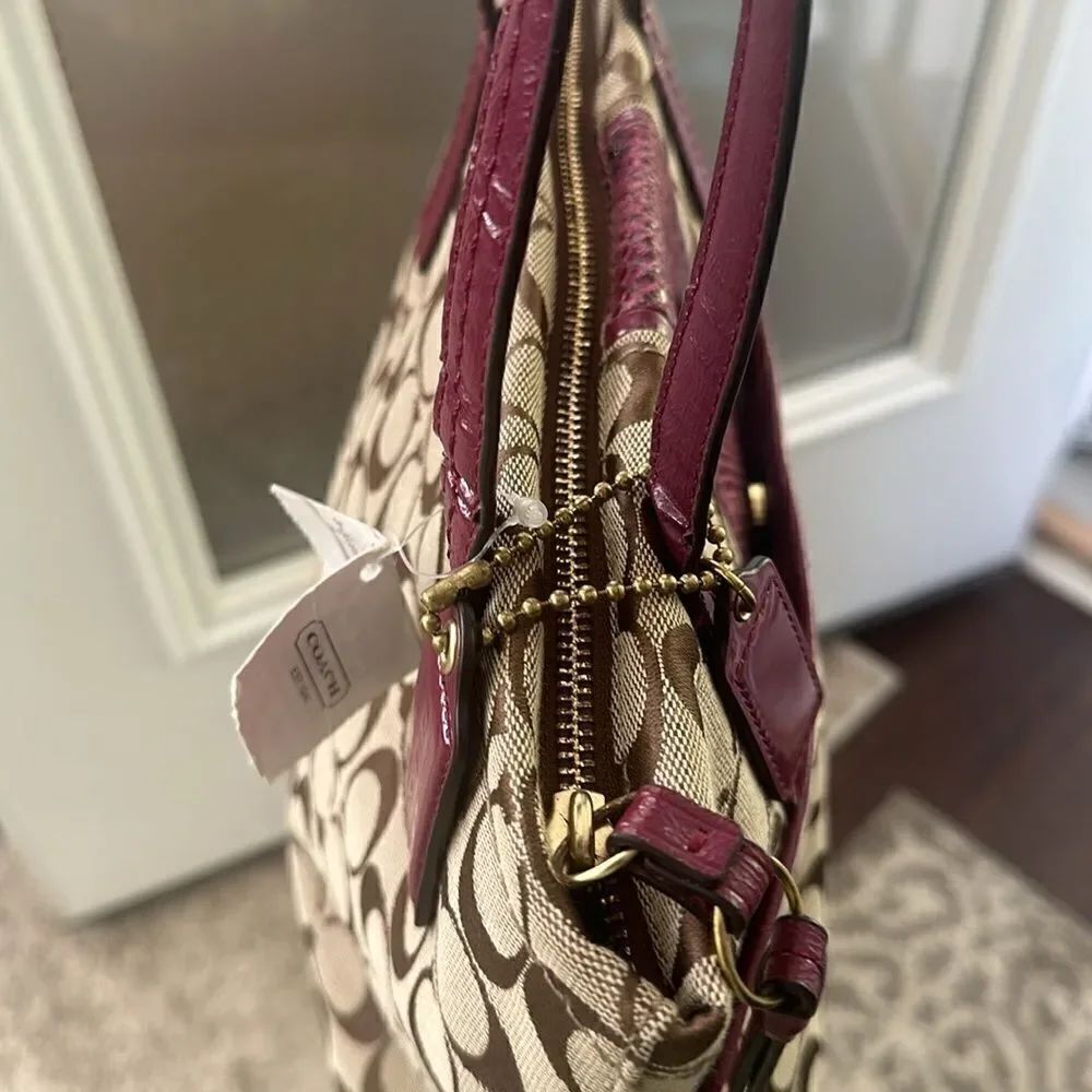 Coach Signature Python Raspberry Stripe Tote Bag - Picture 6 of 10